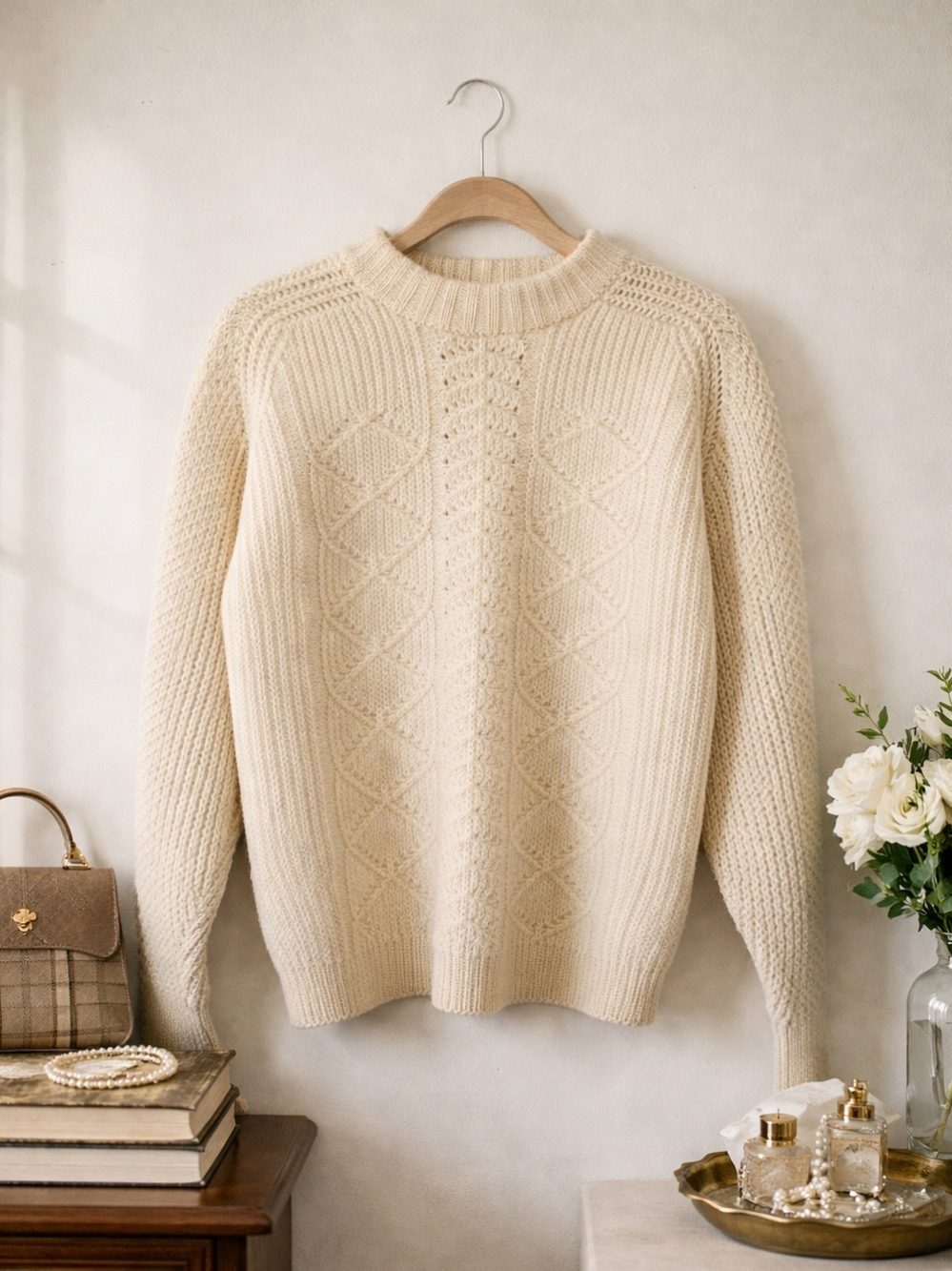 Vintage St. Michael Wool Cable Knit Sweater Size S/M Made In Britain Fisherman